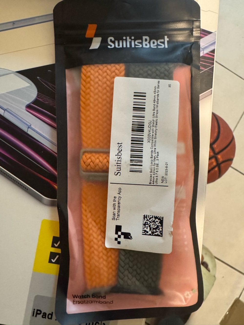 Orange & Gray Braided Watch Band - Compatible Wrist Strap